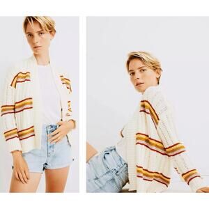 Madewell Chunky Knit Ivory Multicolor Striped Soft Stretch Cardigan – Size Small